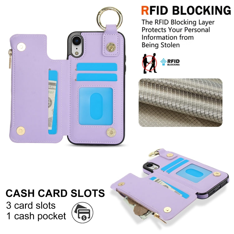 For iPhone XR RFlD Anti-theft Double Buckle Ring Zipper Card Phone Case