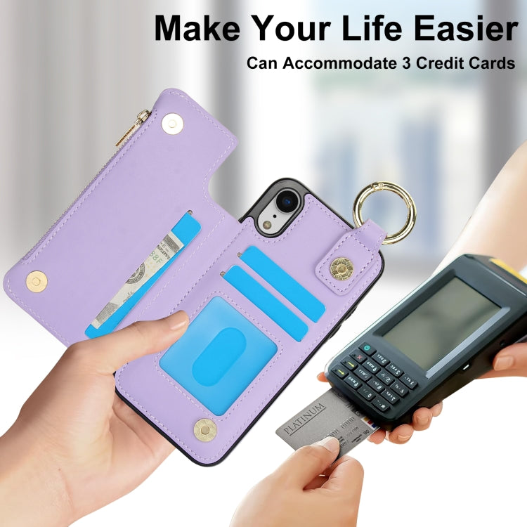 For iPhone XR RFlD Anti-theft Double Buckle Ring Zipper Card Phone Case