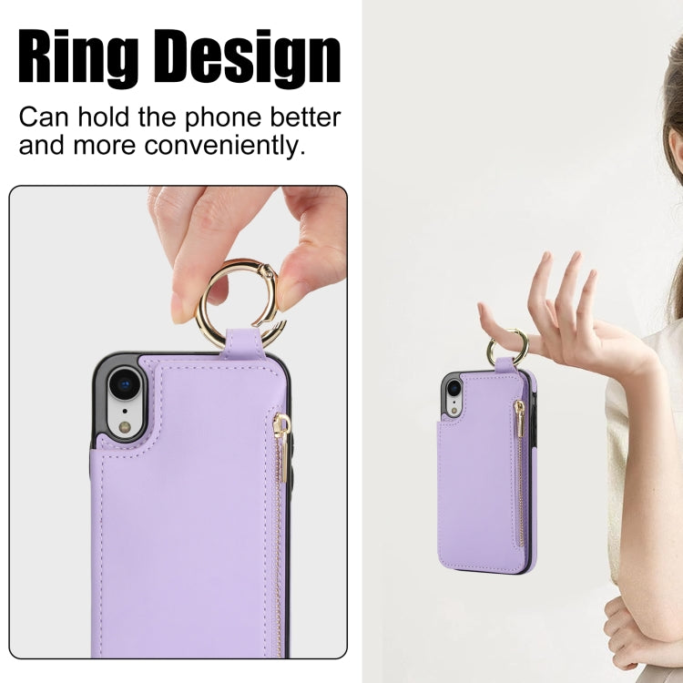 For iPhone XR RFlD Anti-theft Double Buckle Ring Zipper Card Phone Case