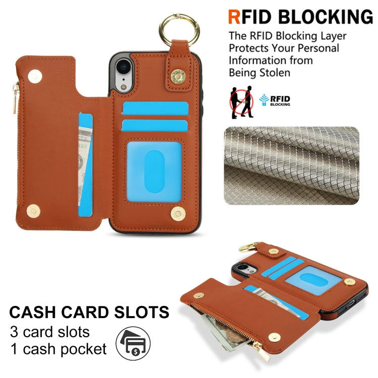 For iPhone XR RFlD Anti-theft Double Buckle Ring Zipper Card Phone Case