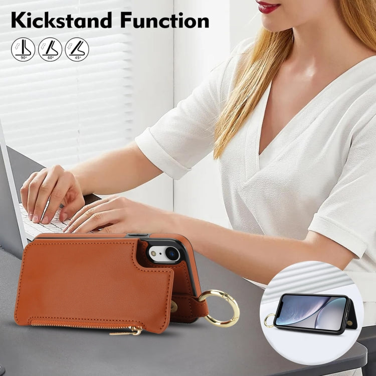 For iPhone XR RFlD Anti-theft Double Buckle Ring Zipper Card Phone Case