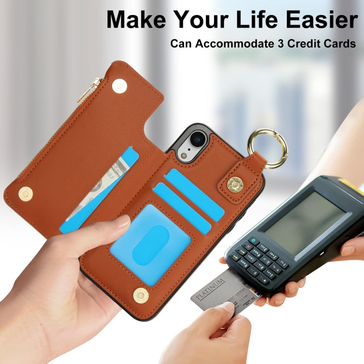For iPhone XR RFlD Anti-theft Double Buckle Ring Zipper Card Phone Case