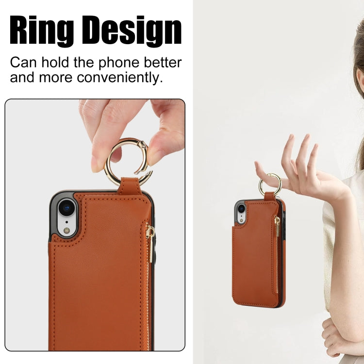 For iPhone XR RFlD Anti-theft Double Buckle Ring Zipper Card Phone Case