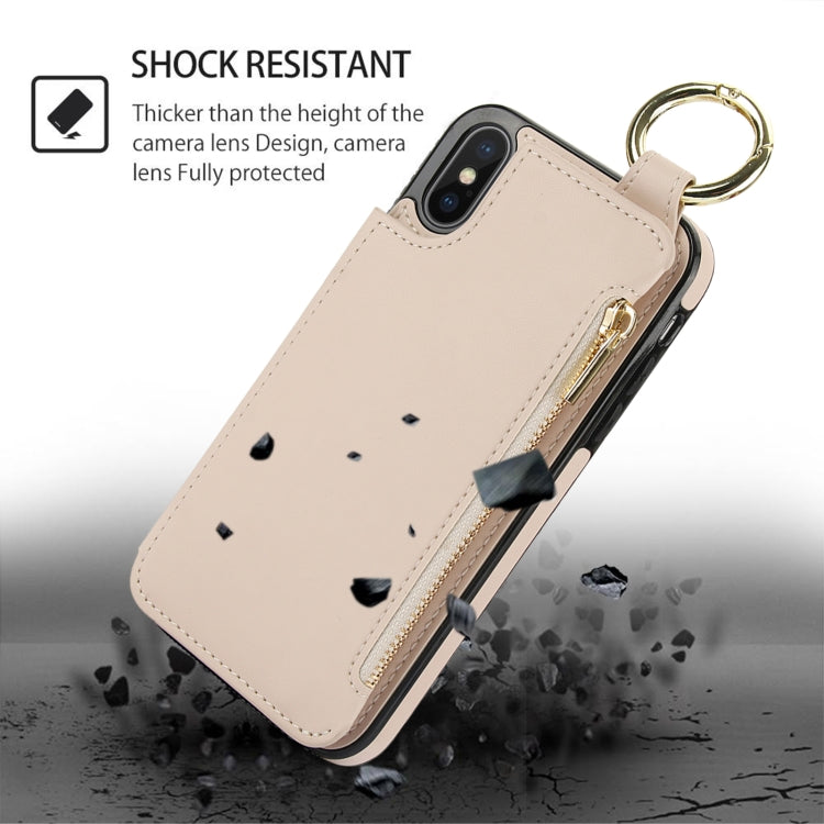 For iPhone XS Max RFlD Anti-theft Double Buckle Ring Zipper Card Phone Case