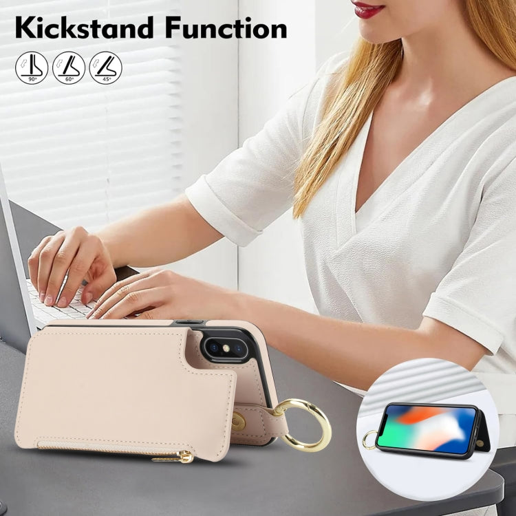 For iPhone XS Max RFlD Anti-theft Double Buckle Ring Zipper Card Phone Case