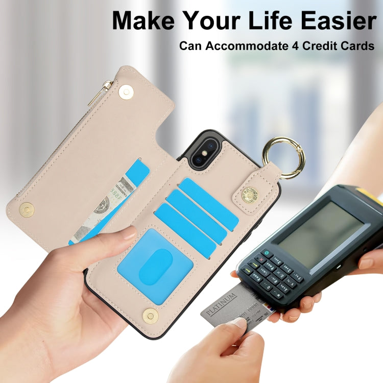 For iPhone XS Max RFlD Anti-theft Double Buckle Ring Zipper Card Phone Case