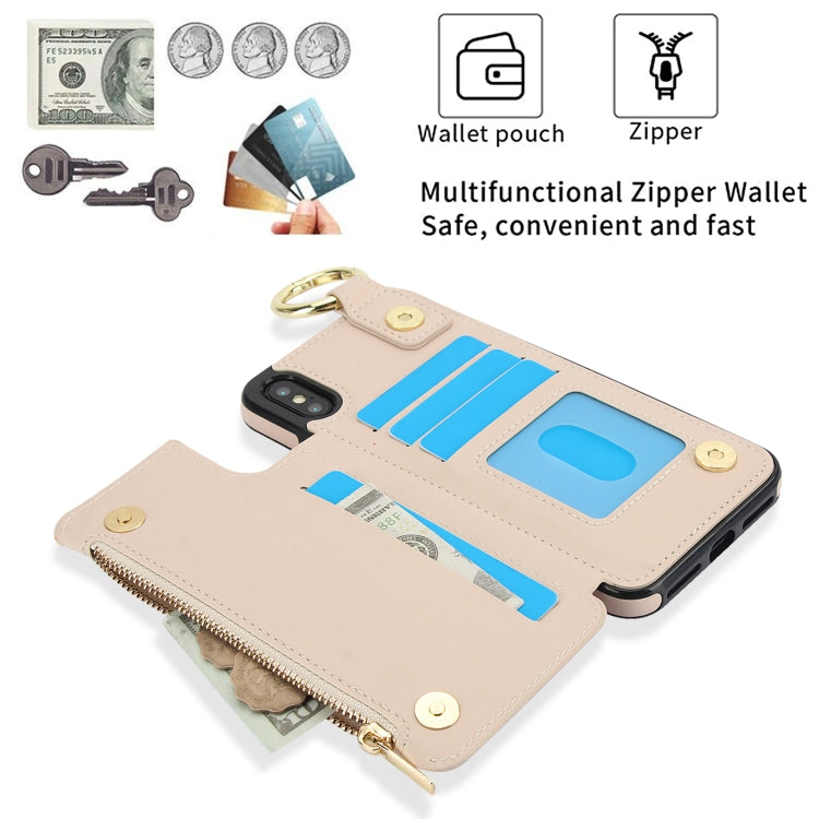 For iPhone XS Max RFlD Anti-theft Double Buckle Ring Zipper Card Phone Case