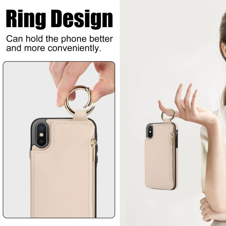 For iPhone XS Max RFlD Anti-theft Double Buckle Ring Zipper Card Phone Case
