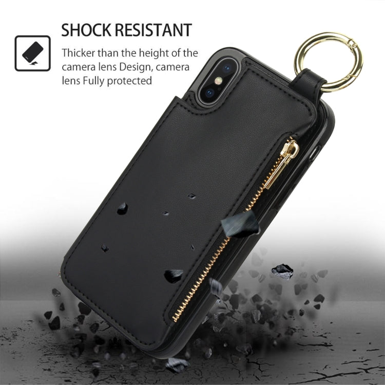 For iPhone XS Max RFlD Anti-theft Double Buckle Ring Zipper Card Phone Case