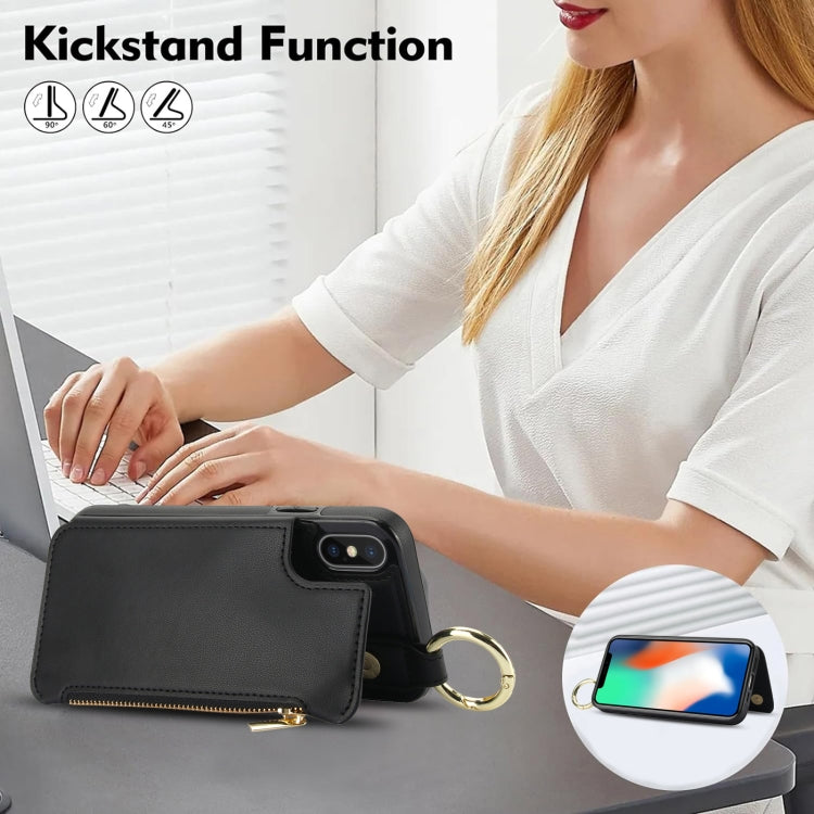 For iPhone XS Max RFlD Anti-theft Double Buckle Ring Zipper Card Phone Case