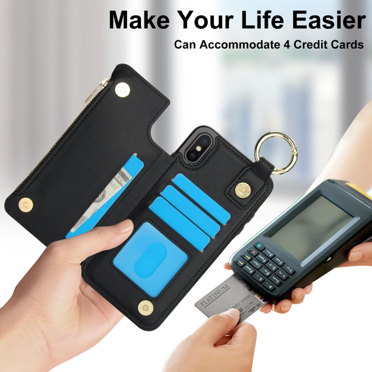 For iPhone XS Max RFlD Anti-theft Double Buckle Ring Zipper Card Phone Case