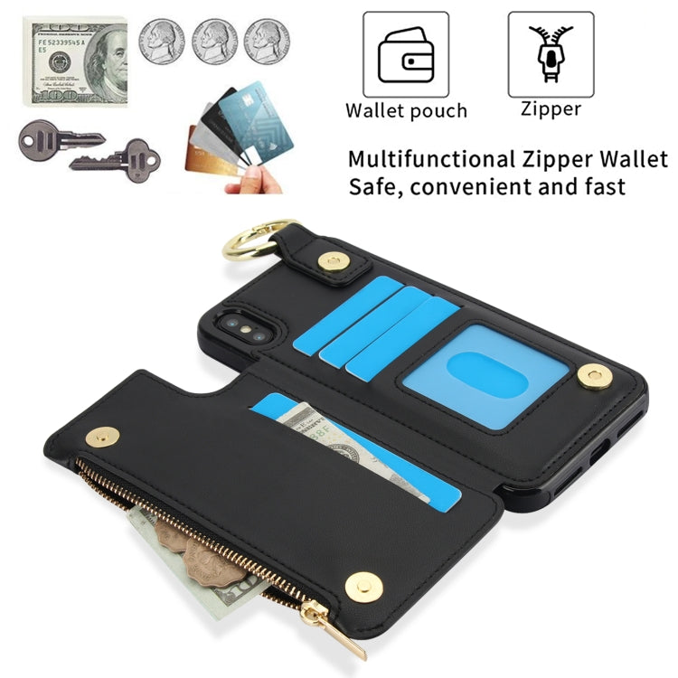 For iPhone XS Max RFlD Anti-theft Double Buckle Ring Zipper Card Phone Case