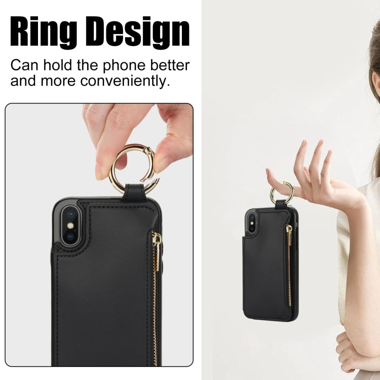 For iPhone XS Max RFlD Anti-theft Double Buckle Ring Zipper Card Phone Case