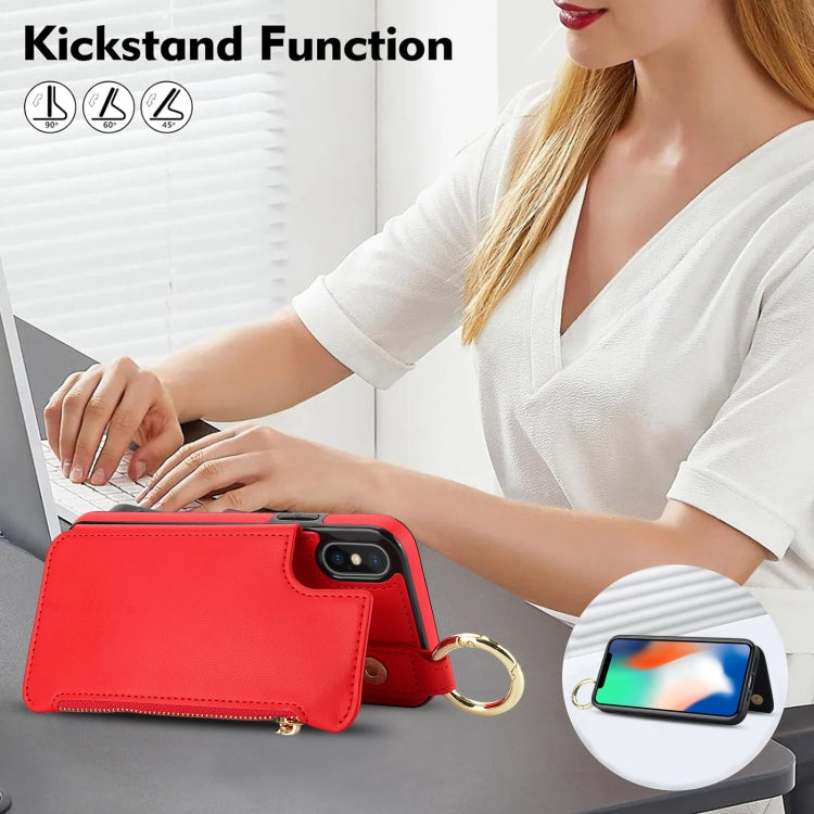 For iPhone XS Max RFlD Anti-theft Double Buckle Ring Zipper Card Phone Case