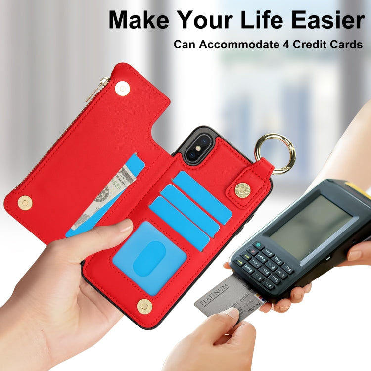 For iPhone XS Max RFlD Anti-theft Double Buckle Ring Zipper Card Phone Case