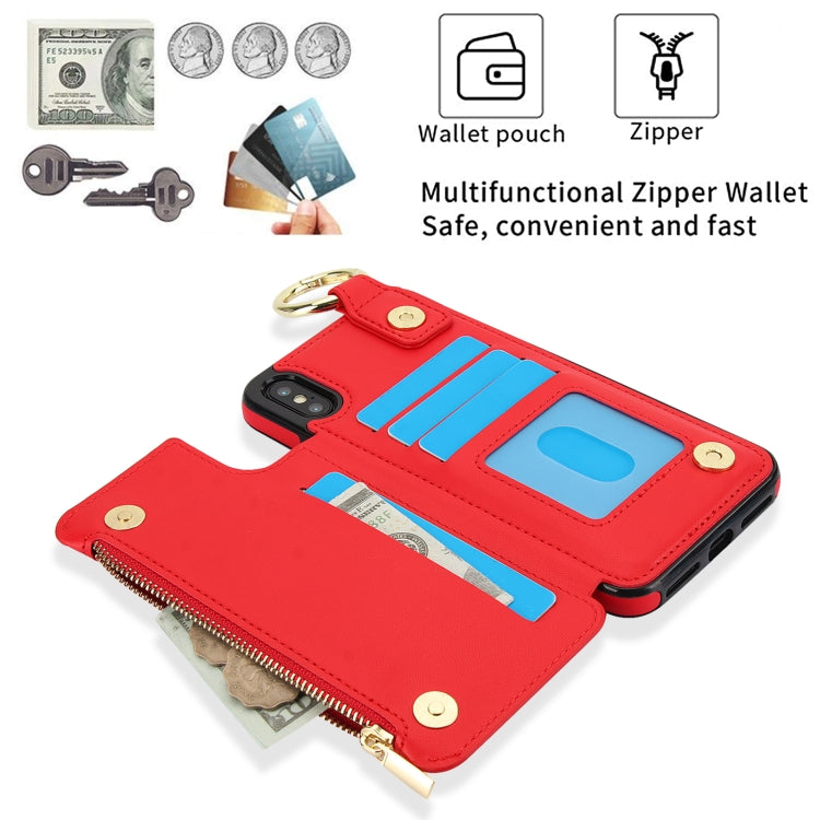 For iPhone XS Max RFlD Anti-theft Double Buckle Ring Zipper Card Phone Case