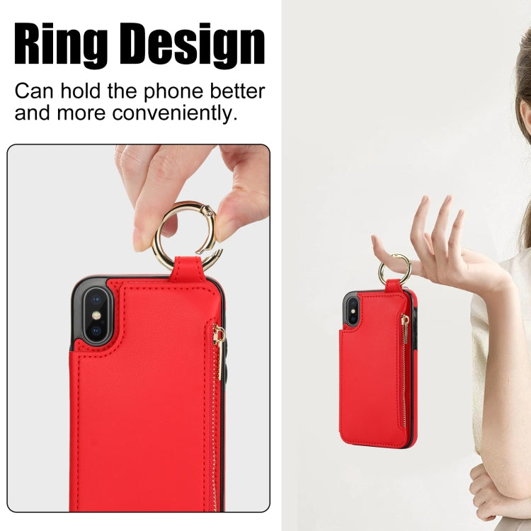 For iPhone XS Max RFlD Anti-theft Double Buckle Ring Zipper Card Phone Case
