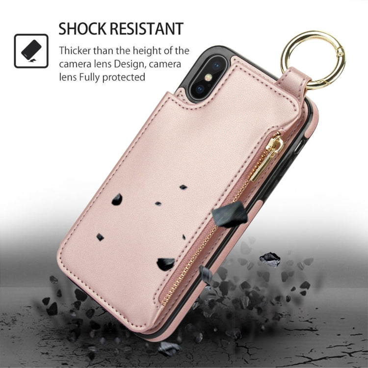 For iPhone XS Max RFlD Anti-theft Double Buckle Ring Zipper Card Phone Case