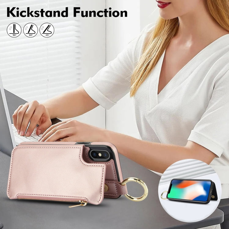 For iPhone XS Max RFlD Anti-theft Double Buckle Ring Zipper Card Phone Case