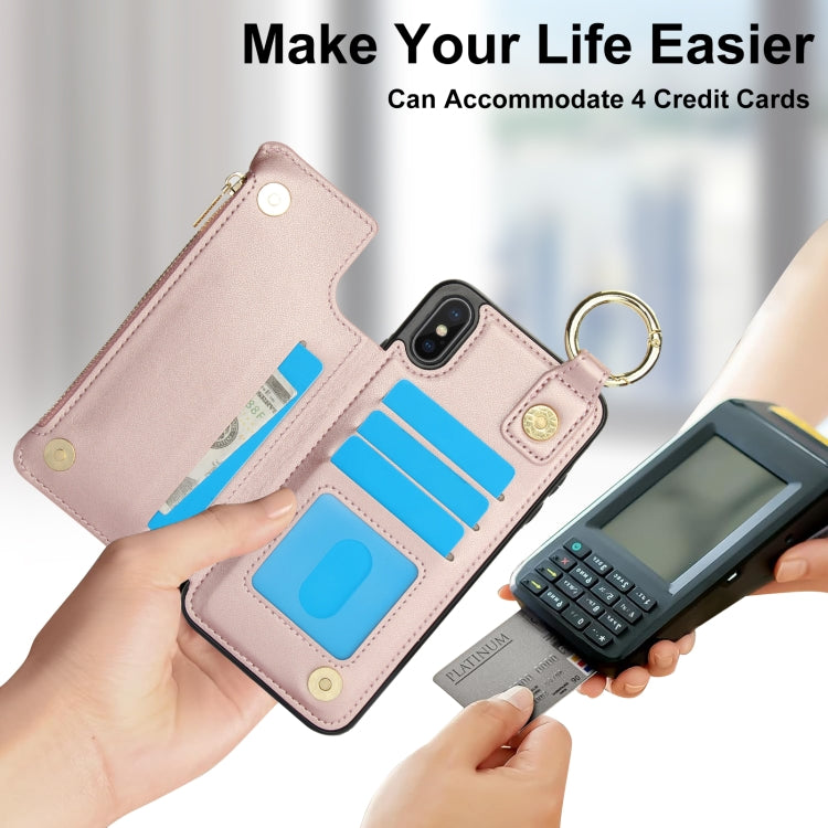 For iPhone XS Max RFlD Anti-theft Double Buckle Ring Zipper Card Phone Case