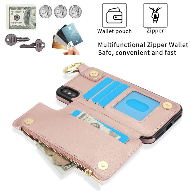 For iPhone XS Max RFlD Anti-theft Double Buckle Ring Zipper Card Phone Case
