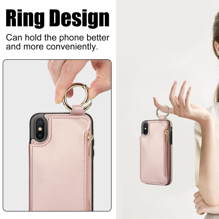 For iPhone XS Max RFlD Anti-theft Double Buckle Ring Zipper Card Phone Case