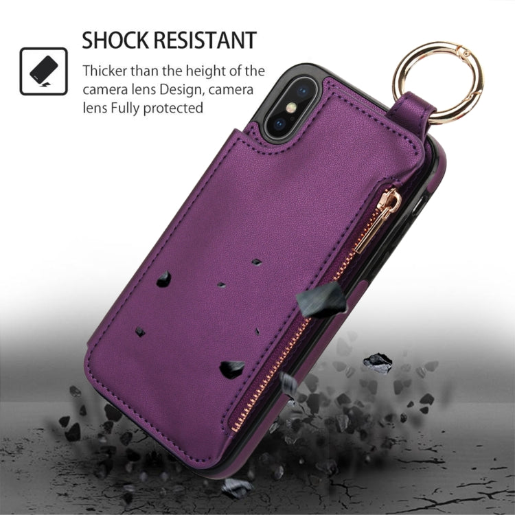 For iPhone XS Max RFlD Anti-theft Double Buckle Ring Zipper Card Phone Case