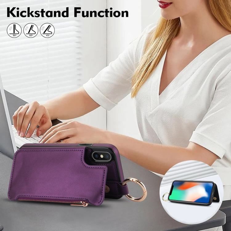 For iPhone XS Max RFlD Anti-theft Double Buckle Ring Zipper Card Phone Case