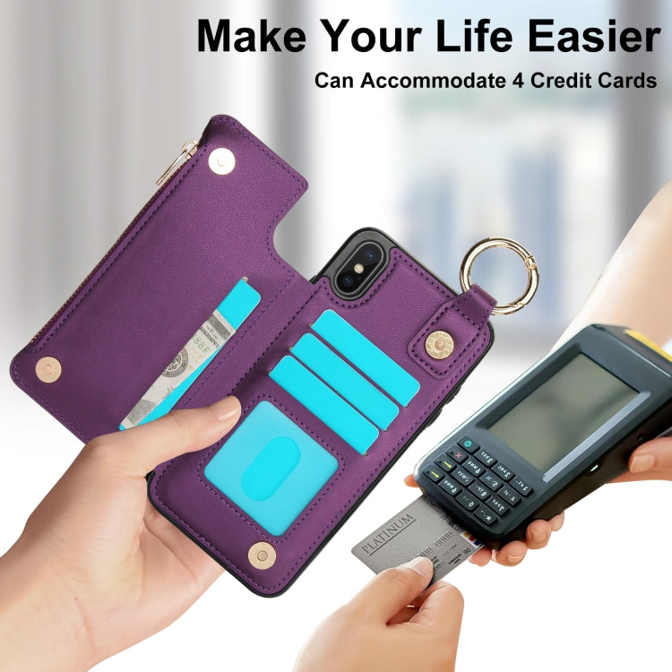 For iPhone XS Max RFlD Anti-theft Double Buckle Ring Zipper Card Phone Case