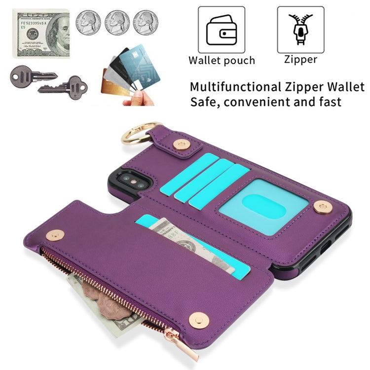 For iPhone XS Max RFlD Anti-theft Double Buckle Ring Zipper Card Phone Case