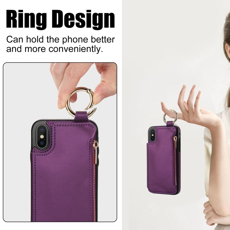 For iPhone XS Max RFlD Anti-theft Double Buckle Ring Zipper Card Phone Case