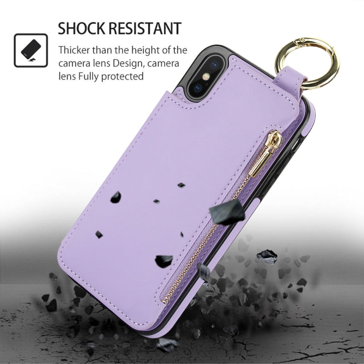 For iPhone XS Max RFlD Anti-theft Double Buckle Ring Zipper Card Phone Case