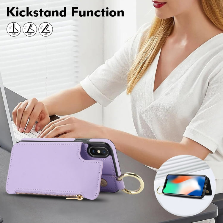 For iPhone XS Max RFlD Anti-theft Double Buckle Ring Zipper Card Phone Case