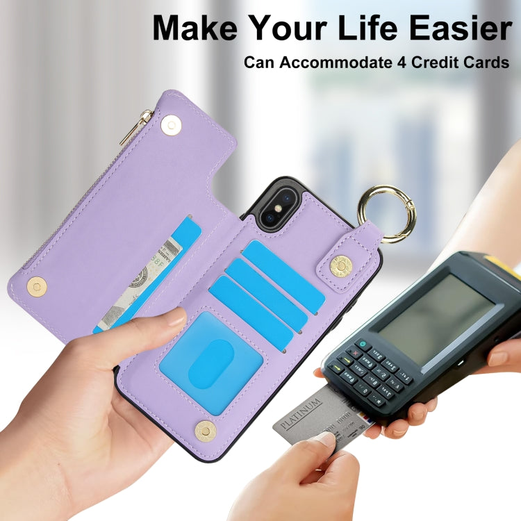 For iPhone XS Max RFlD Anti-theft Double Buckle Ring Zipper Card Phone Case