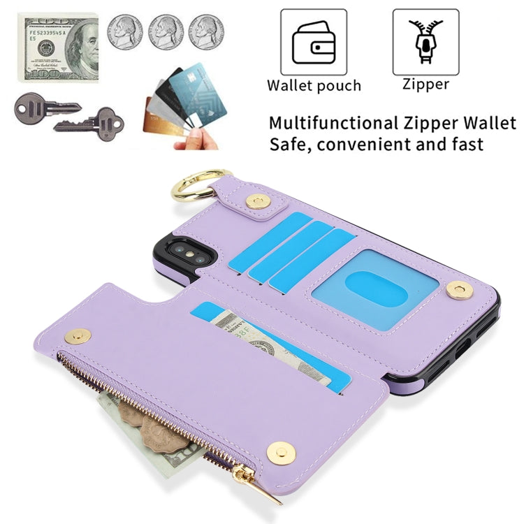 For iPhone XS Max RFlD Anti-theft Double Buckle Ring Zipper Card Phone Case