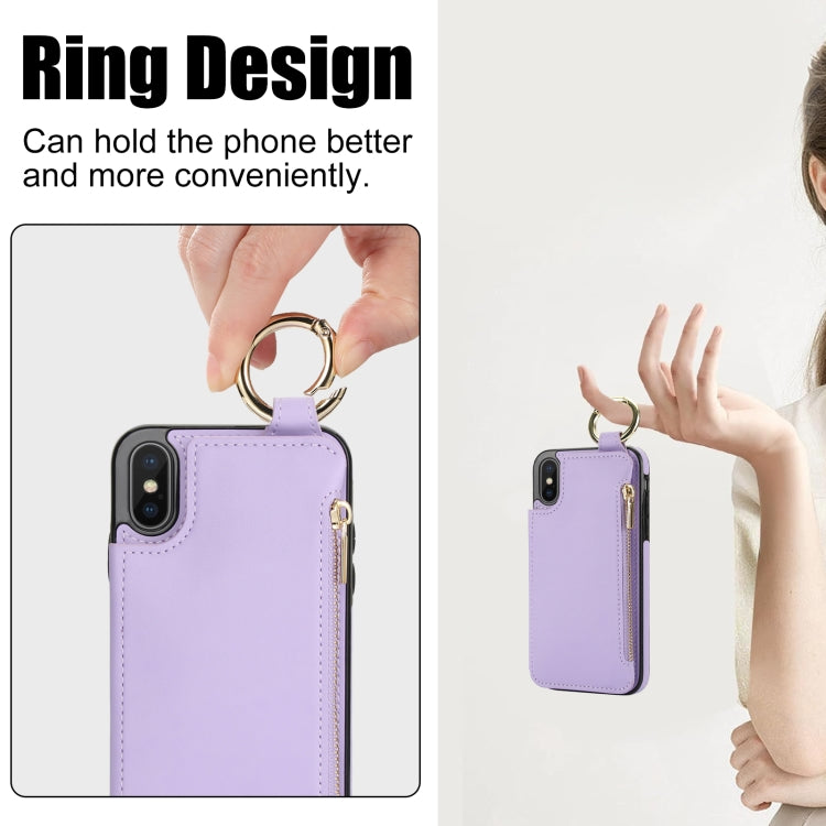 For iPhone XS Max RFlD Anti-theft Double Buckle Ring Zipper Card Phone Case