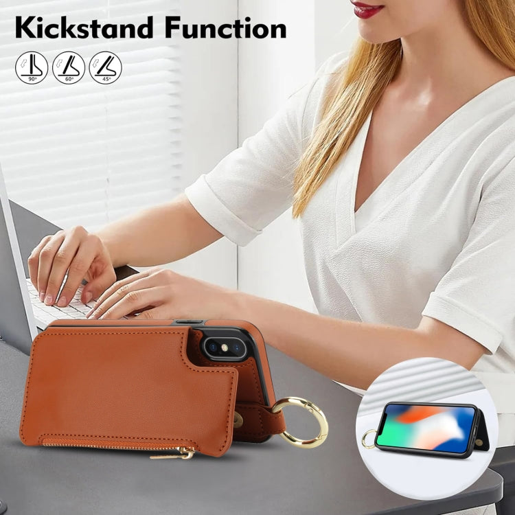 For iPhone XS Max RFlD Anti-theft Double Buckle Ring Zipper Card Phone Case