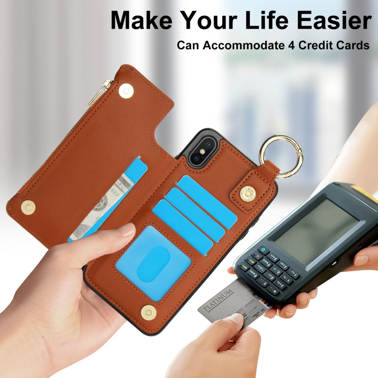 For iPhone XS Max RFlD Anti-theft Double Buckle Ring Zipper Card Phone Case