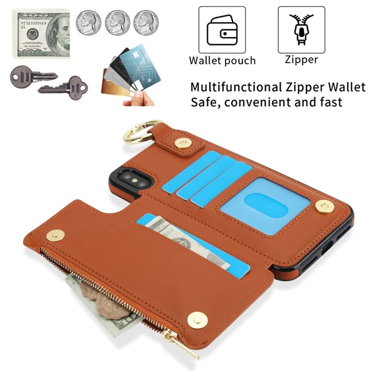 For iPhone XS Max RFlD Anti-theft Double Buckle Ring Zipper Card Phone Case