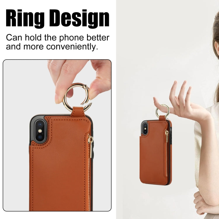 For iPhone XS Max RFlD Anti-theft Double Buckle Ring Zipper Card Phone Case