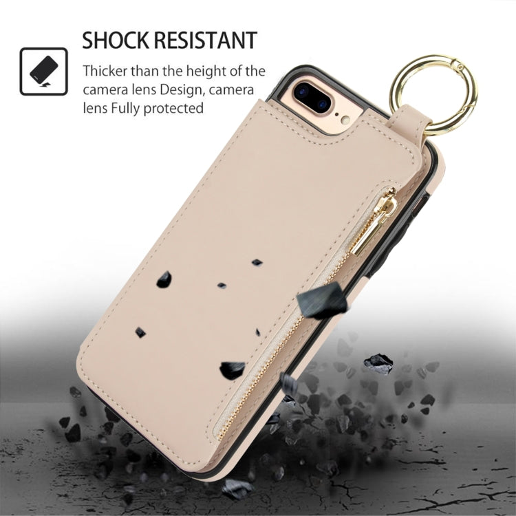 For iPhone 8 Plus / 7 Plus RFlD Anti-theft Double Buckle Ring Zipper Card Phone Case