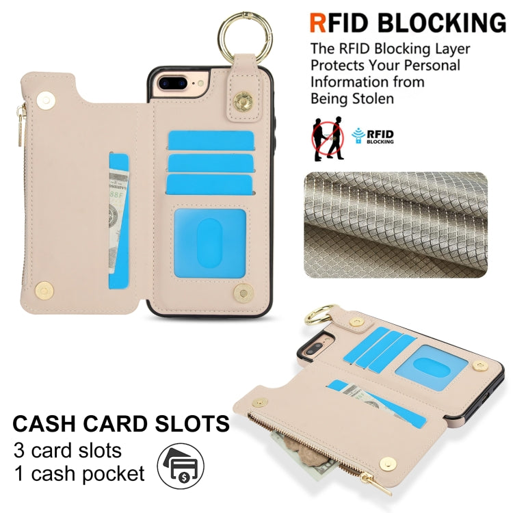 For iPhone 8 Plus / 7 Plus RFlD Anti-theft Double Buckle Ring Zipper Card Phone Case