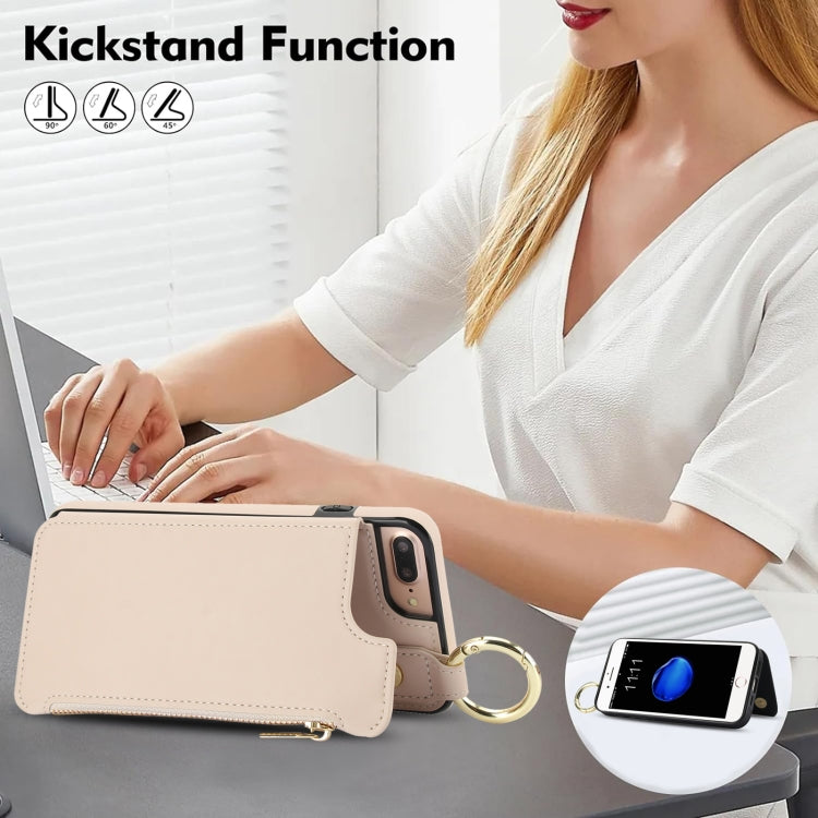 For iPhone 8 Plus / 7 Plus RFlD Anti-theft Double Buckle Ring Zipper Card Phone Case