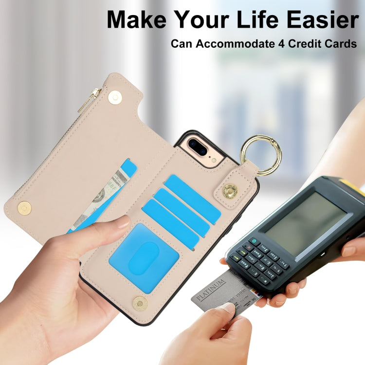 For iPhone 8 Plus / 7 Plus RFlD Anti-theft Double Buckle Ring Zipper Card Phone Case