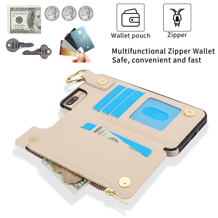 For iPhone 8 Plus / 7 Plus RFlD Anti-theft Double Buckle Ring Zipper Card Phone Case