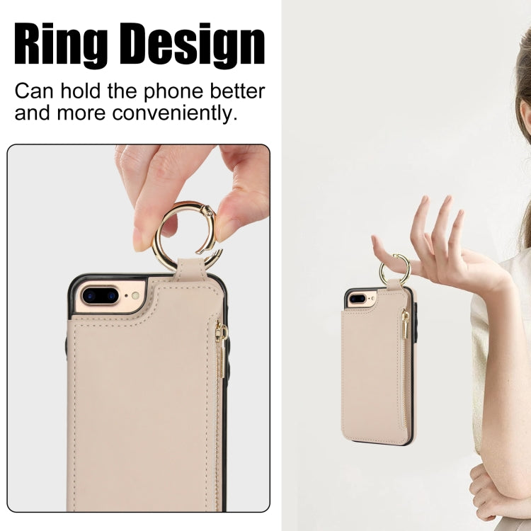 For iPhone 8 Plus / 7 Plus RFlD Anti-theft Double Buckle Ring Zipper Card Phone Case