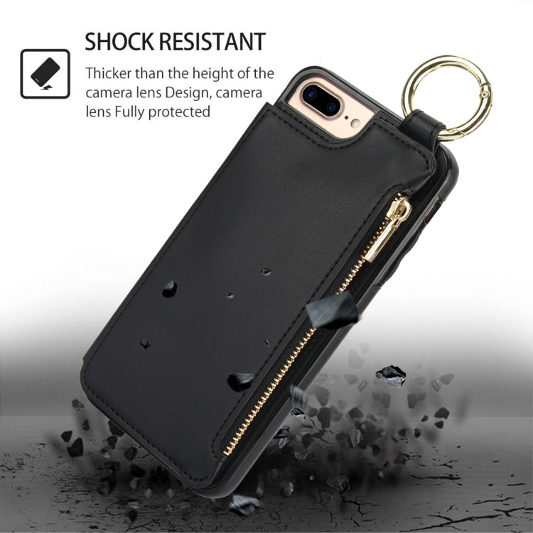 For iPhone 8 Plus / 7 Plus RFlD Anti-theft Double Buckle Ring Zipper Card Phone Case