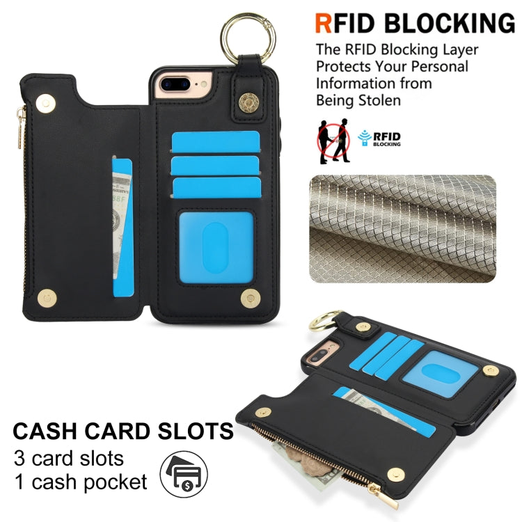 For iPhone 8 Plus / 7 Plus RFlD Anti-theft Double Buckle Ring Zipper Card Phone Case
