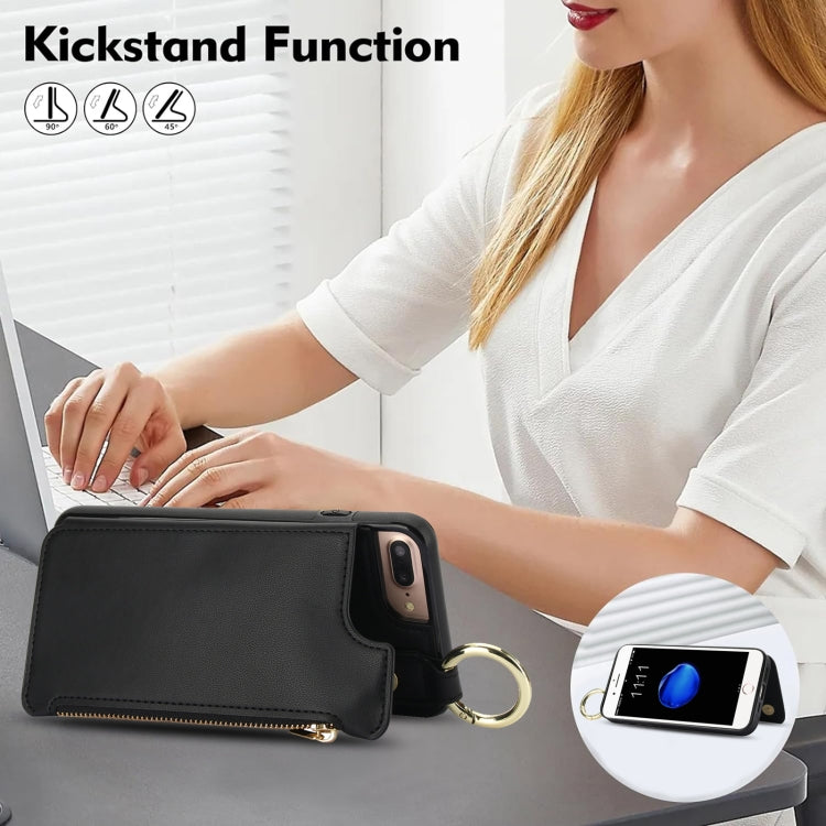 For iPhone 8 Plus / 7 Plus RFlD Anti-theft Double Buckle Ring Zipper Card Phone Case