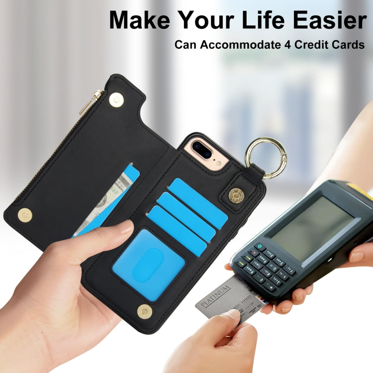 For iPhone 8 Plus / 7 Plus RFlD Anti-theft Double Buckle Ring Zipper Card Phone Case